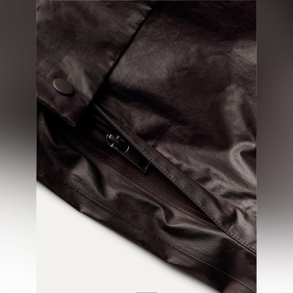 Zara Long Brown Burgundy Light Jacket High collar Drawstring Hood size XS-S NWT - Picture 11 of 16